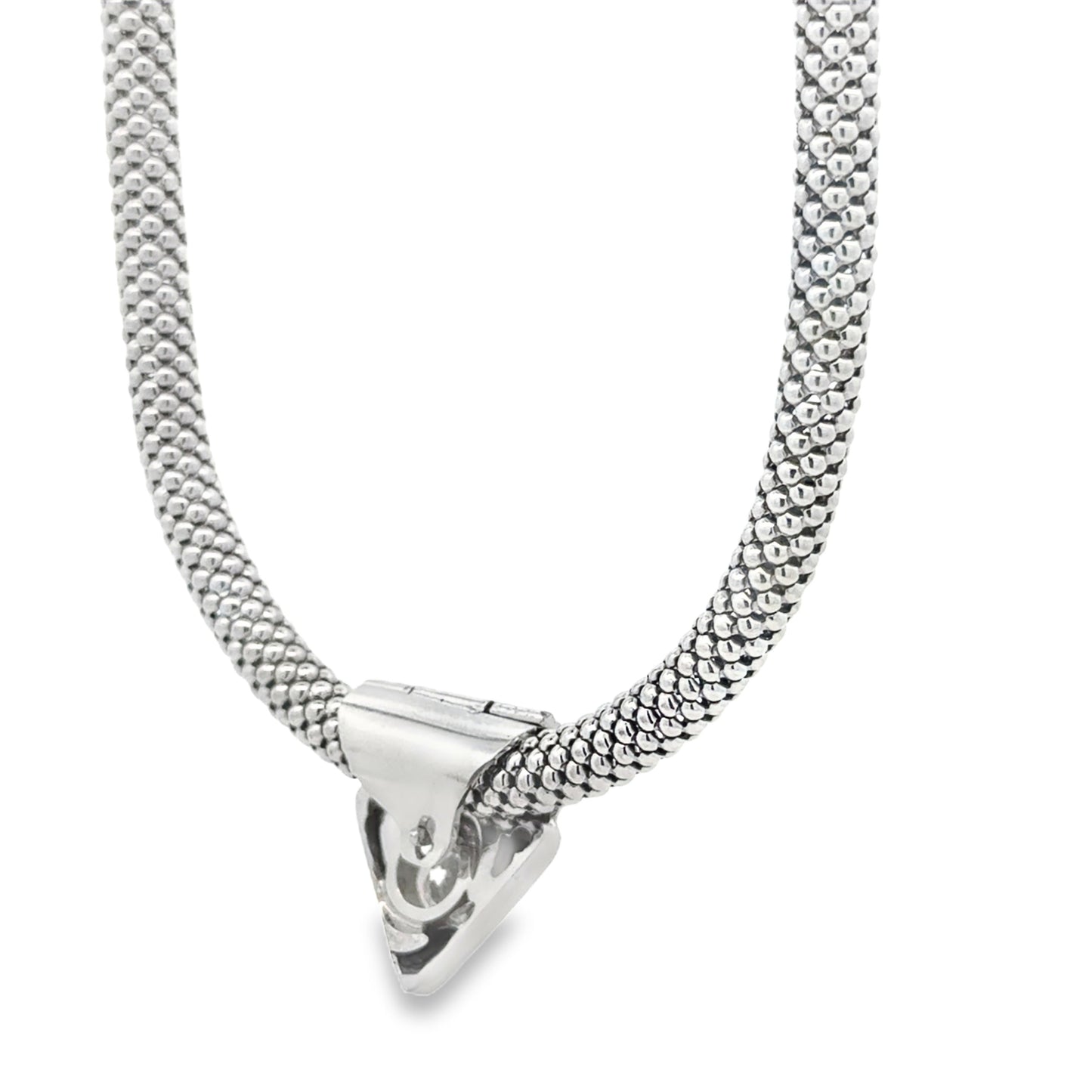 18k White Gold Mesh Choker Necklace & 14k White Gold 1.67ct Round Brilliant Diamond Triangle Pendant — reverse view