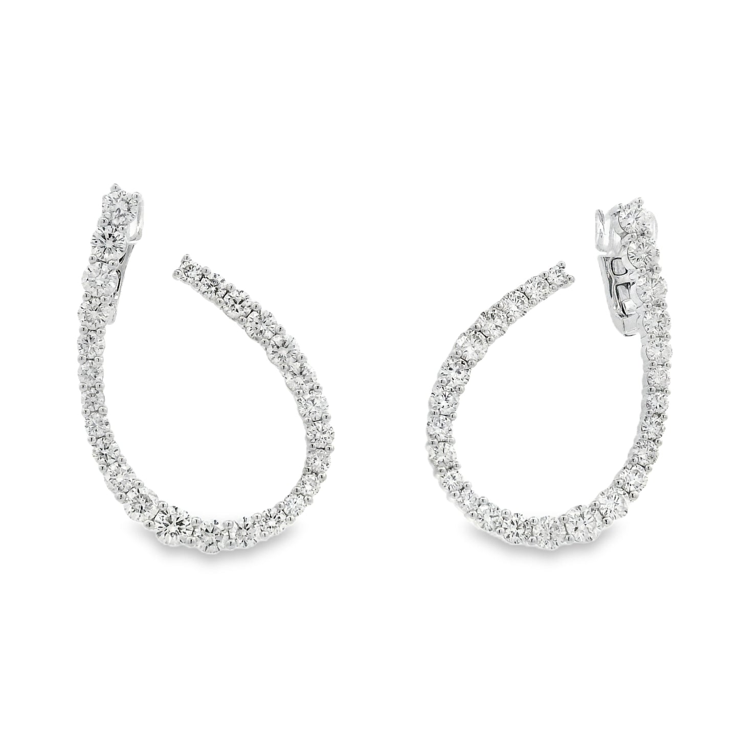 18k White Gold 6.14ctw Round Brilliant Diamond Hoop Earrings — reverse showing the back