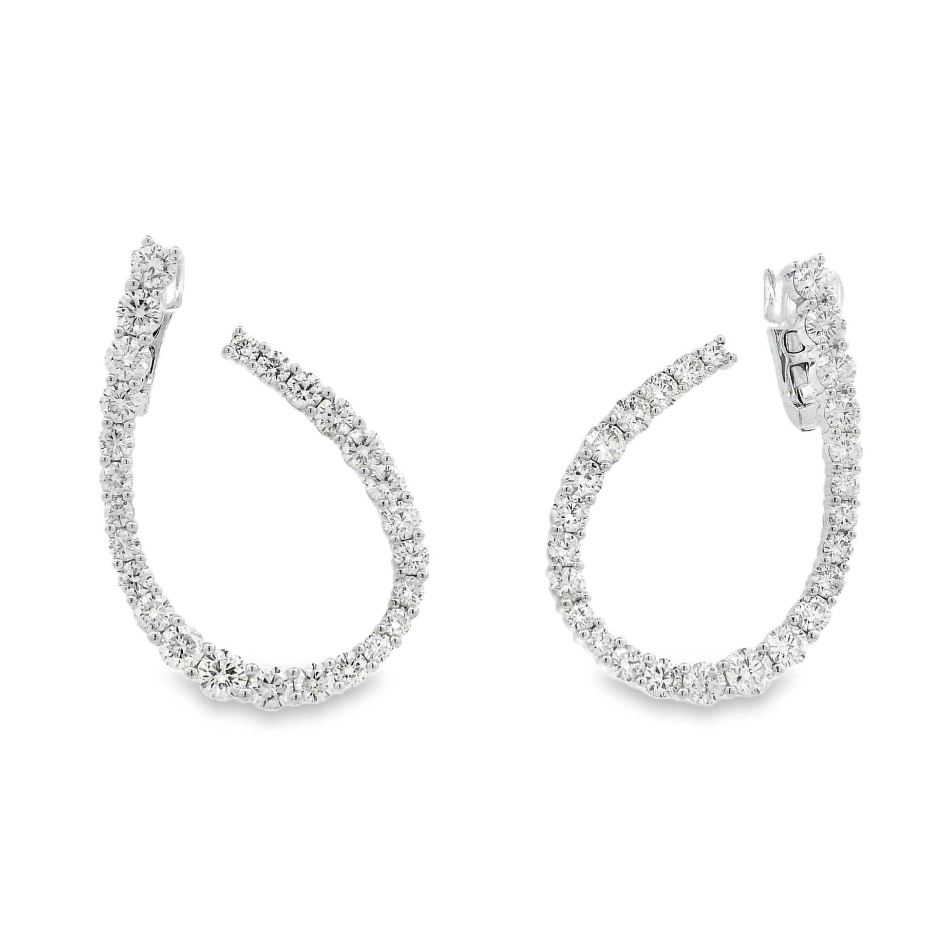 18k White Gold 6.14ctw Round Brilliant Diamond Hoop Earrings — reverse showing the back