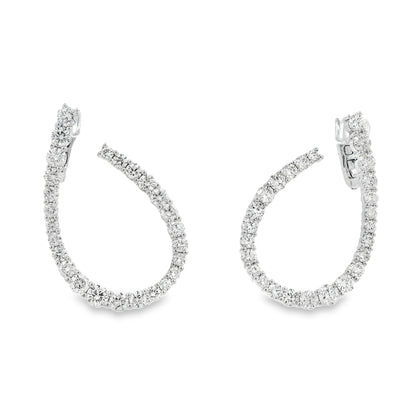 18k White Gold 6.14ctw Round Brilliant Diamond Hoop Earrings — reverse showing the back