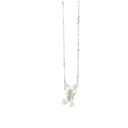 18k White Gold 0.79ctw Natural Round & Baguette Diamond Butterfly Pendant Necklace — reverse view