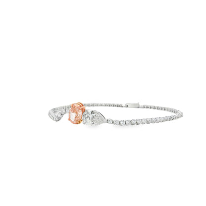 14k White and Rose Gold 4.08ctw Lab Grown Pink Oval, Pear & Round Diamond Two-Tone Tennis Bracelet — reverse view