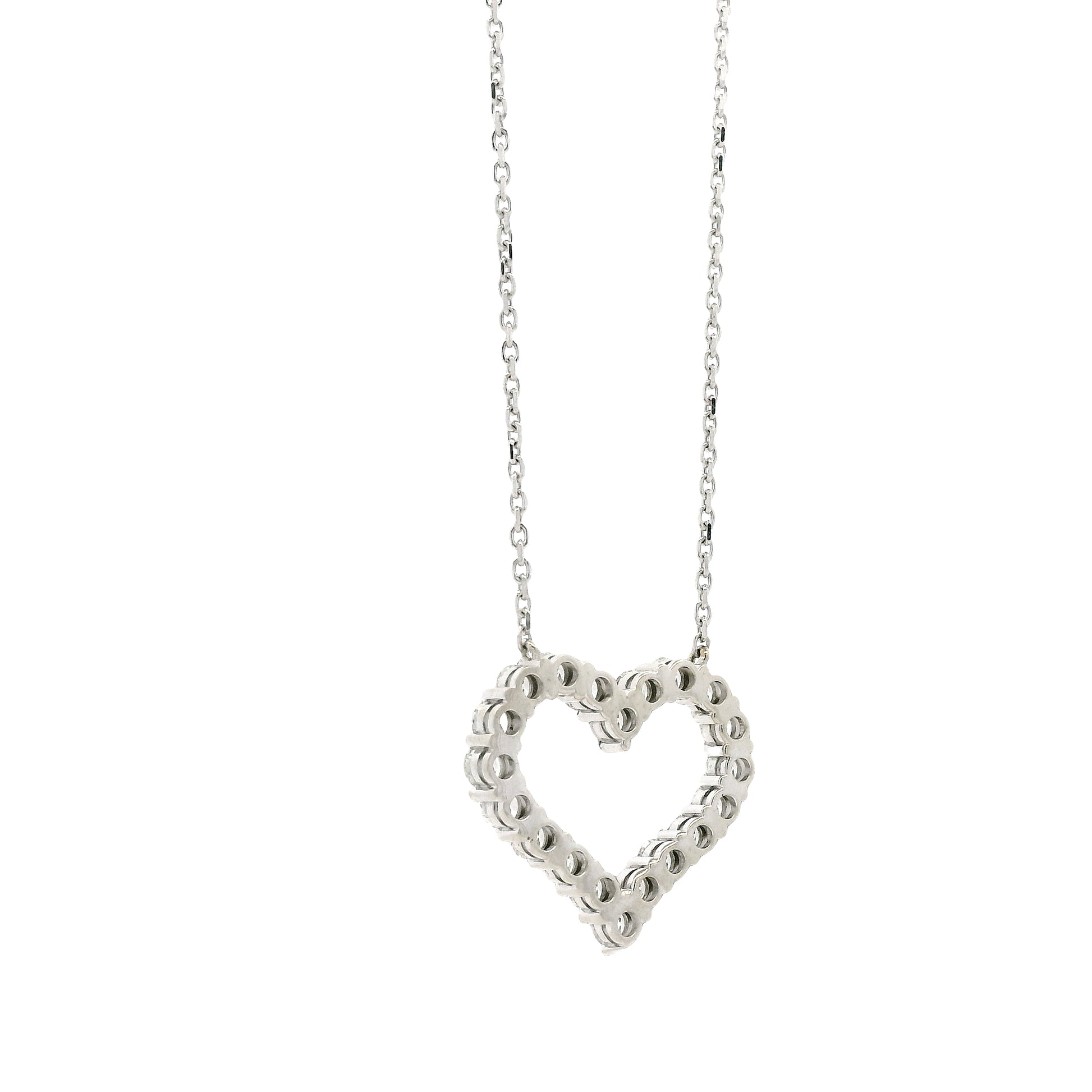 14k White Gold 2.00ctw Round Brilliant Diamond Pavé Heart Pendant Necklace — reverse view