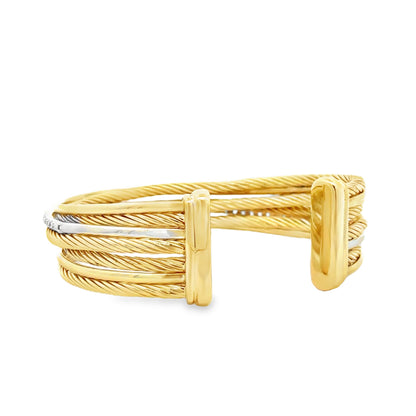 David Yurman 18k Two-Tone Crossover Collection Diamond Cuff Bracelet — caseback view