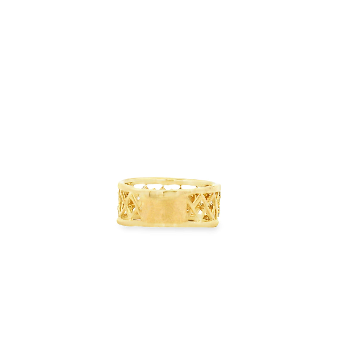 Gabriel and Co. 14k Yellow Gold Three Row 1.12ctw Diamond Wide Band Ring — underside view