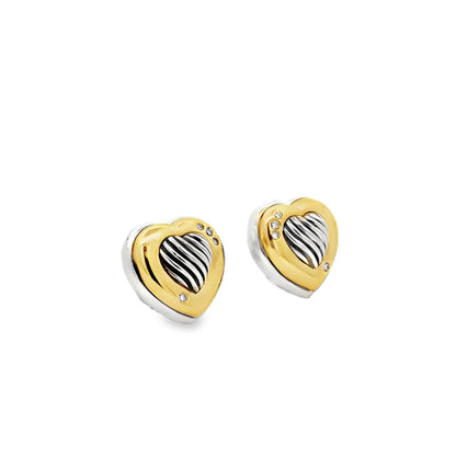 David Yurman 18k Yellow Gold and Sterling Silver 0.10ctw Round Diamond Heart Clip-On Earrings — reverse showing the back