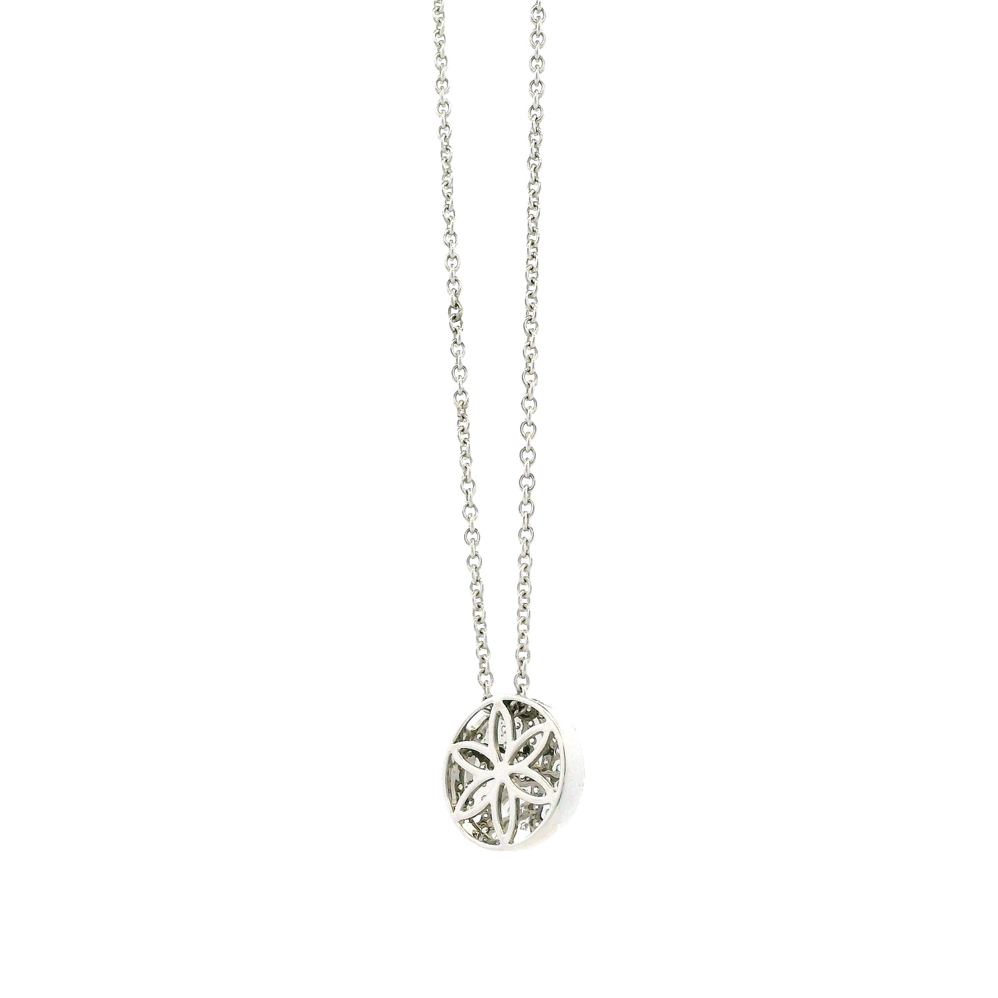 18k White Gold 0.55ctw Round Brilliant Diamond Pavé Button Pendant Necklace — reverse view