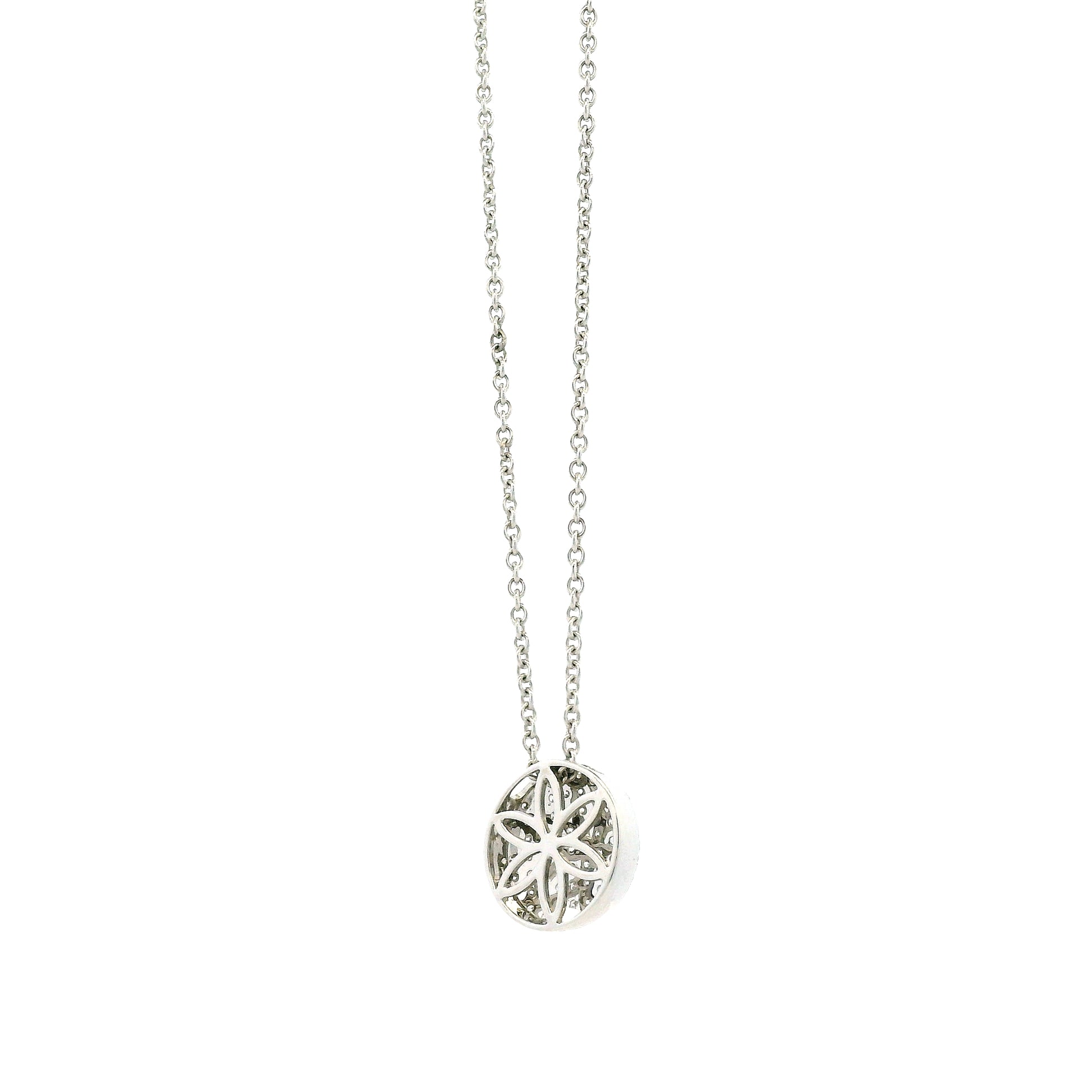 18k White Gold 0.55ctw Round Brilliant Diamond Pavé Button Pendant Necklace — reverse view