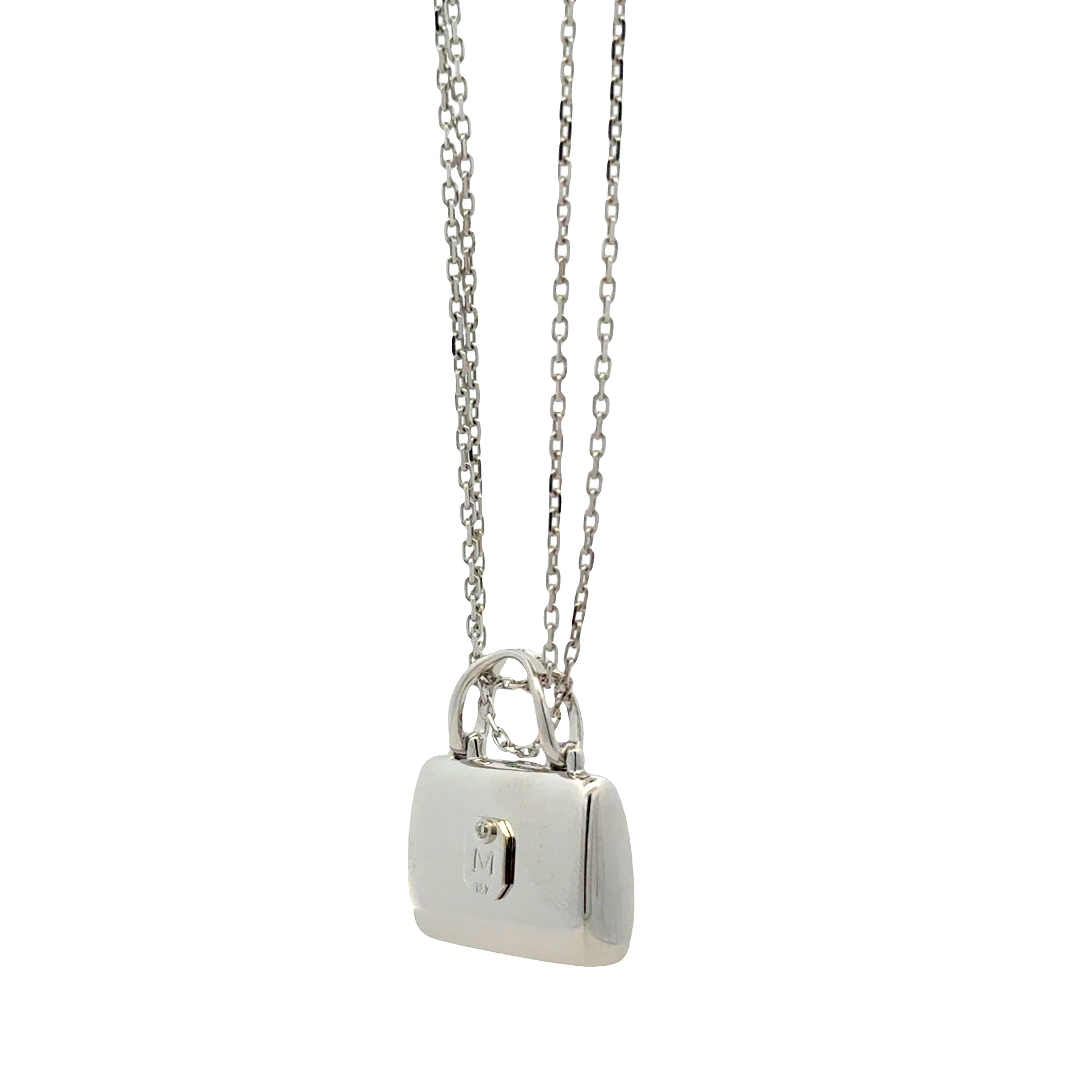 18k White Gold 2.00ctw Multi-Color Sapphire Pavé Purse Pendant Necklace — reverse view