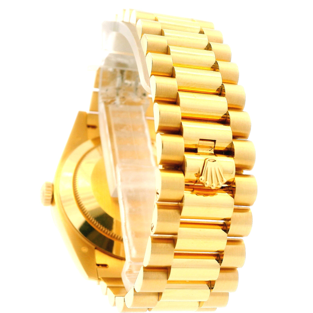 Rolex 228238 Day-Date 40mm Champagne Diamond Dial 18k Yellow Gold Watch — caseback view