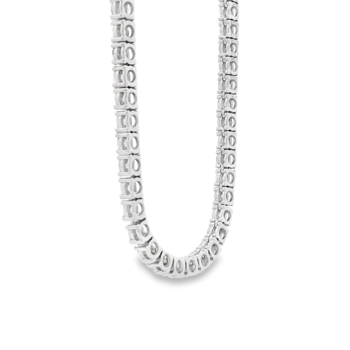 14k White Gold 13.72ctw Round Brilliant Diamond Tennis Necklace 17" — reverse view