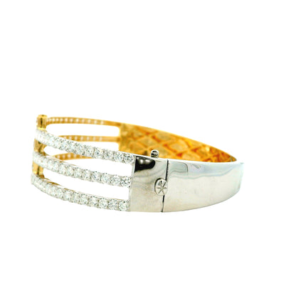 18k White and Yellow Gold 5.21ctw Round Brilliant Diamond Two-Tone Bangle Bracelet — reverse view
