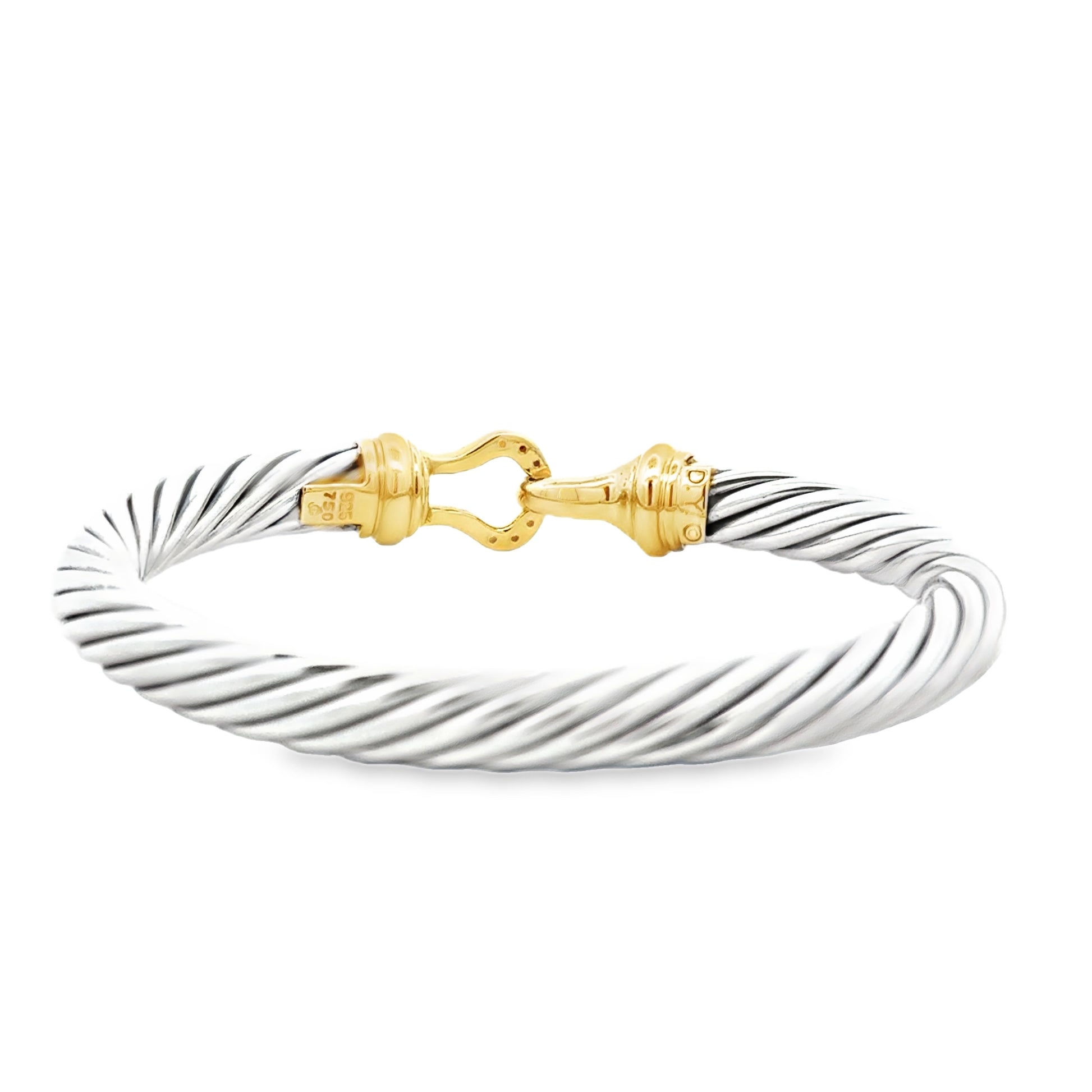 David Yurman Silver and 14k Gold Classic Cable Buckle Bangle Bracelet — reverse view