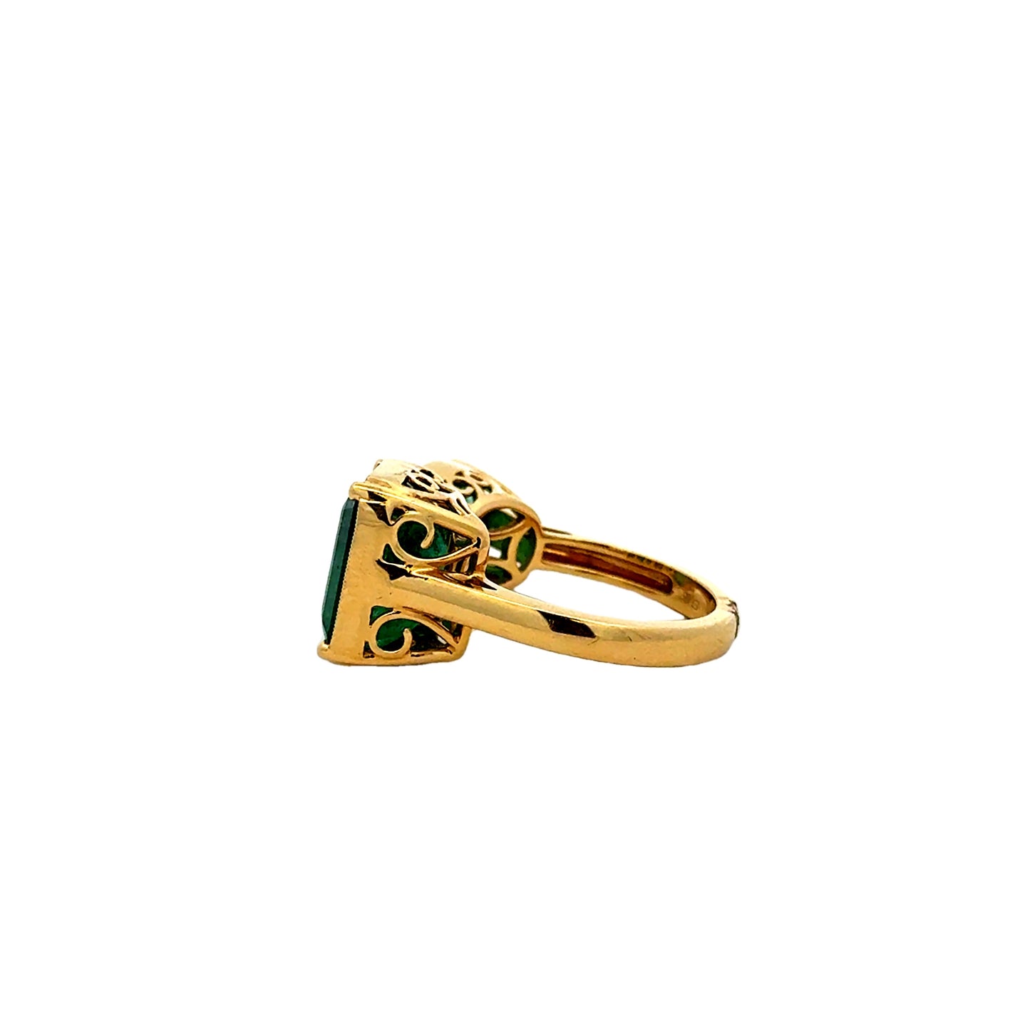 18k Yellow Gold 7.65ctw Two-Stone Natural Emerald Toi et Moi Ring — underside view