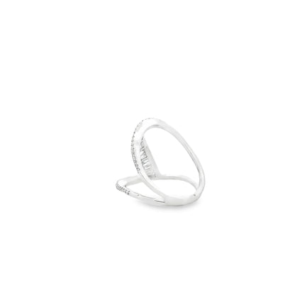 14k White Gold 0.90ctw Baguette and Round Brilliant Diamond Bypass Ring — underside view