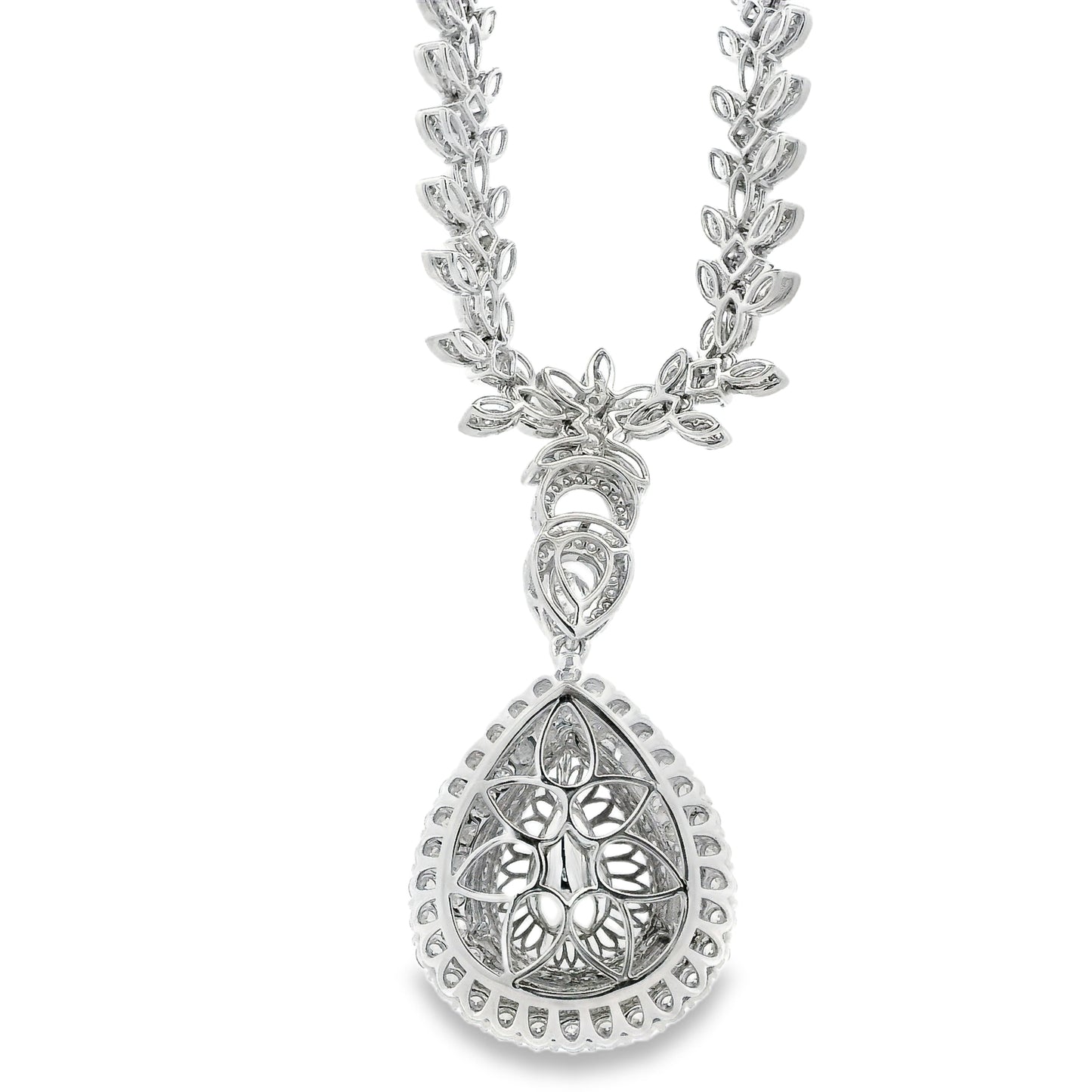 18k White Gold GIA Certified 19.58ct Paraiba Tourmaline & 6.58ctw Diamond Necklace — reverse view