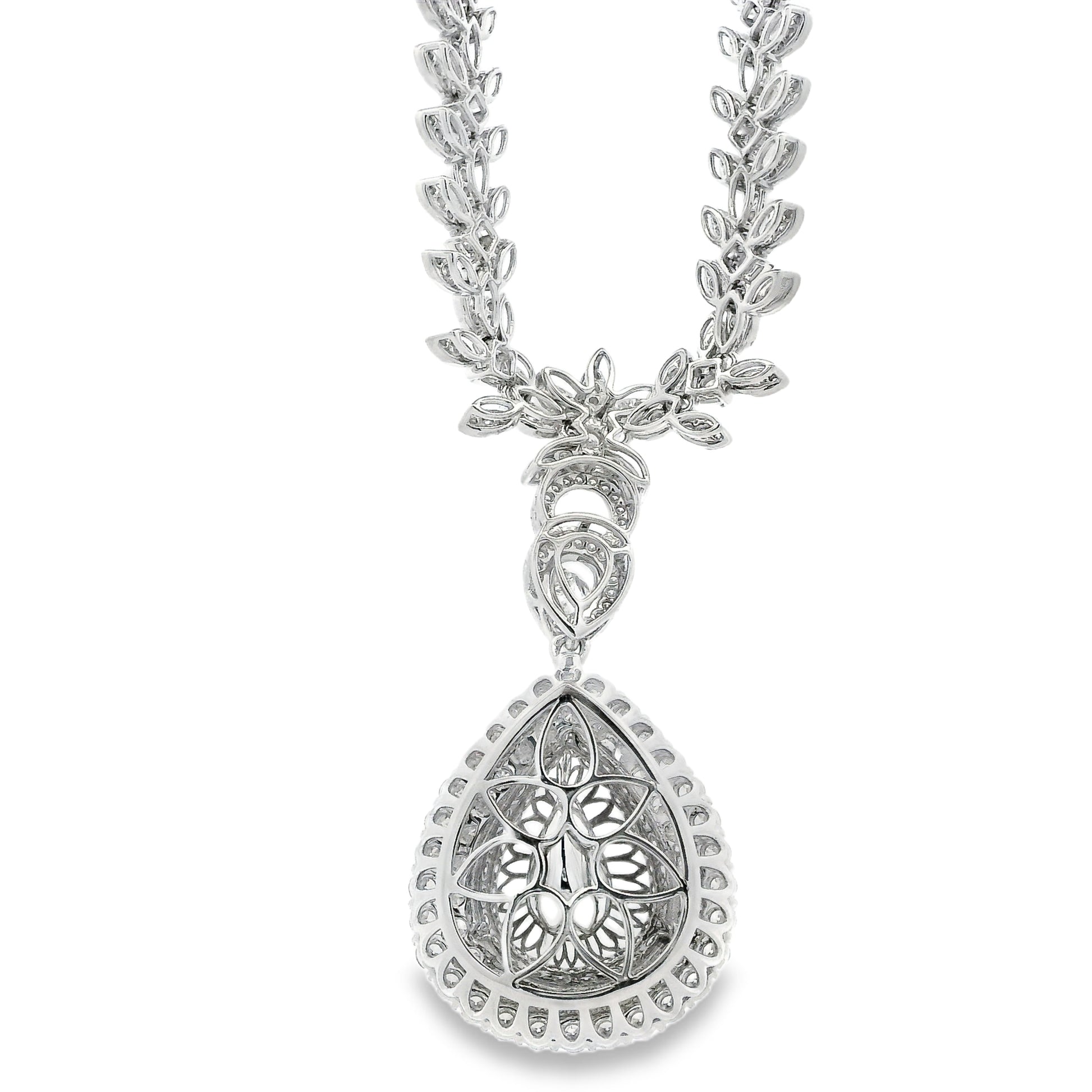 18k White Gold GIA Certified 19.58ct Paraiba Tourmaline & 6.58ctw Diamond Necklace — reverse view
