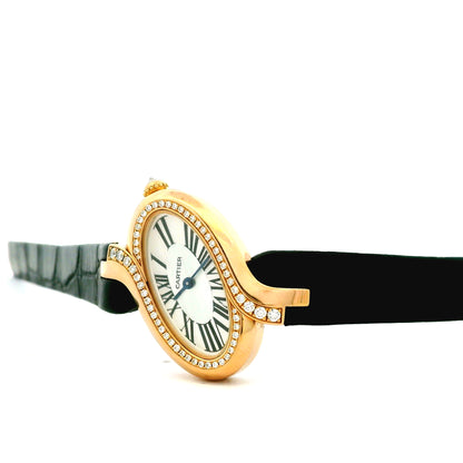 Cartier Délices 18k Rose Gold 30mm Diamond Bezel Watch — caseback view