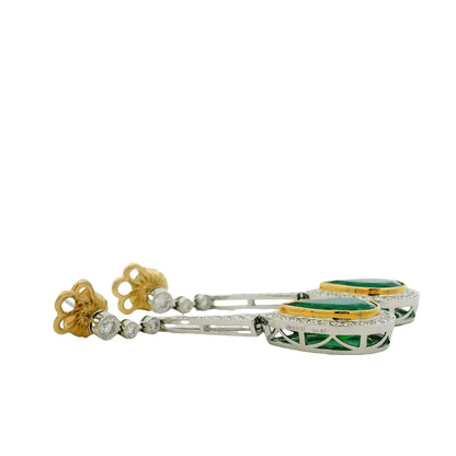18k White Gold 11.51ct Emerald and 1.54ctw Round Brilliant Diamond Drop Earrings — reverse showing the back