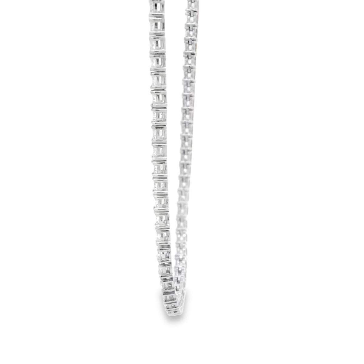 14k White Gold 14.05ctw Round Brilliant Diamond Tennis Necklace 16"-18" — reverse view