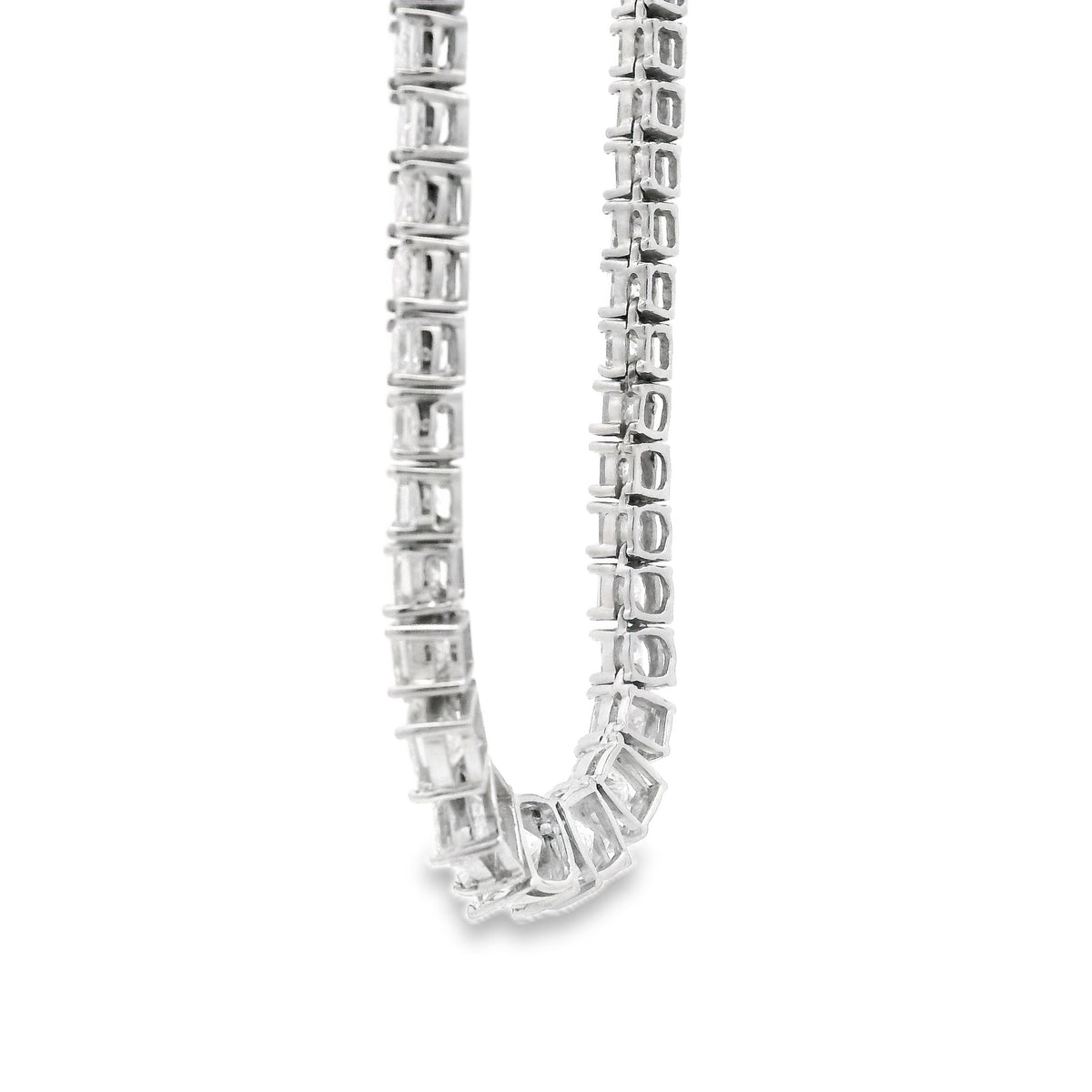 18k White Gold 19.06ctw Princess Cut Diamond Graduated Tennis Necklace 16" — reverse view