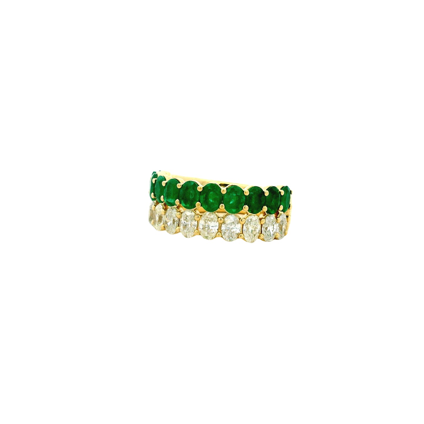 14k Yellow Gold 1.52ct Oval Diamond and 1.85ctw Emerald Two-Row Cocktail Ring — underside view