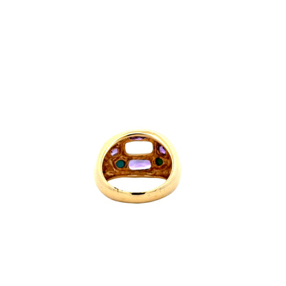 14k Yellow Gold Amethyst and Turquoise Cluster Dome Cocktail Ring — underside view