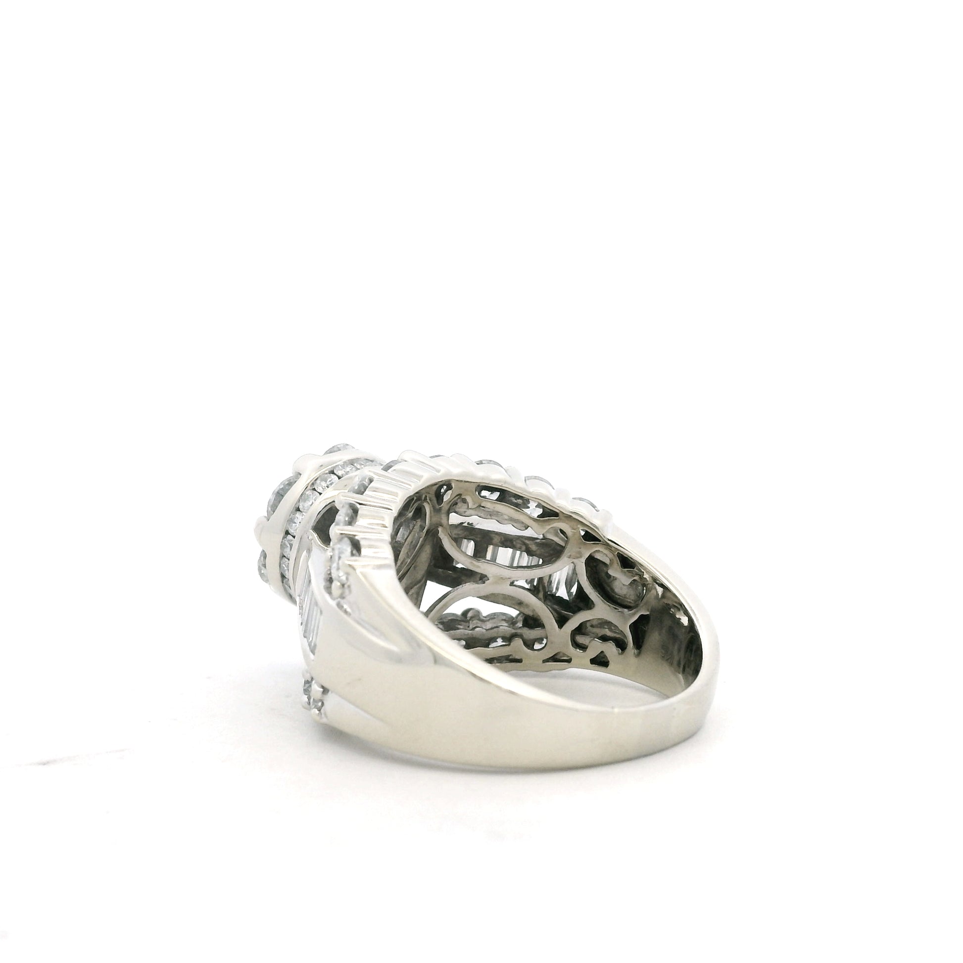 14k White Gold 2.0ctw Round and Baguette Diamond Engagement Ring Set — underside view