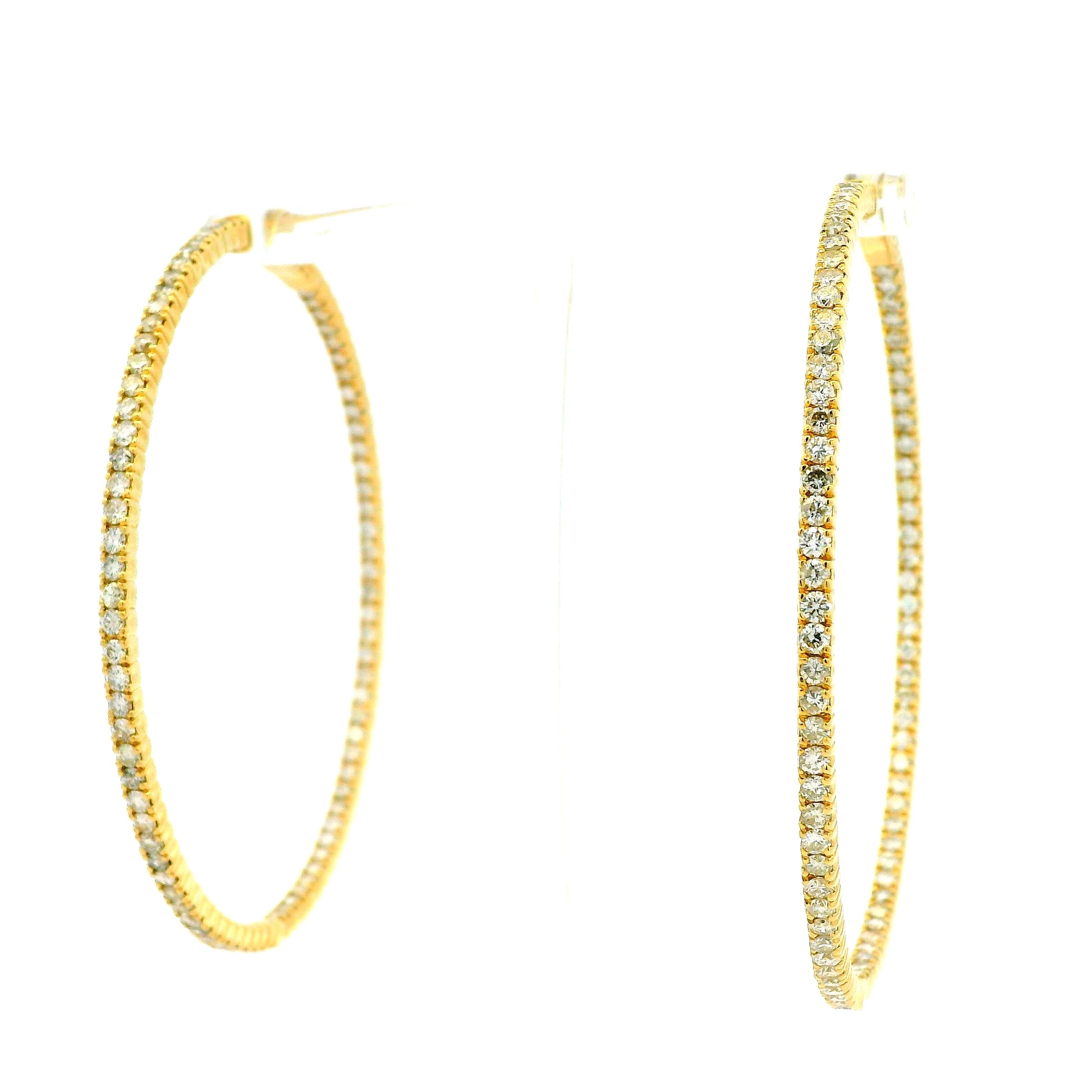 14k Yellow Gold 4.92ctw Natural Round Brilliant Inside-Out Giant Hoop Earrings — reverse showing the back