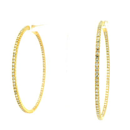 14k Yellow Gold 4.92ctw Natural Round Brilliant Inside-Out Giant Hoop Earrings — reverse showing the back
