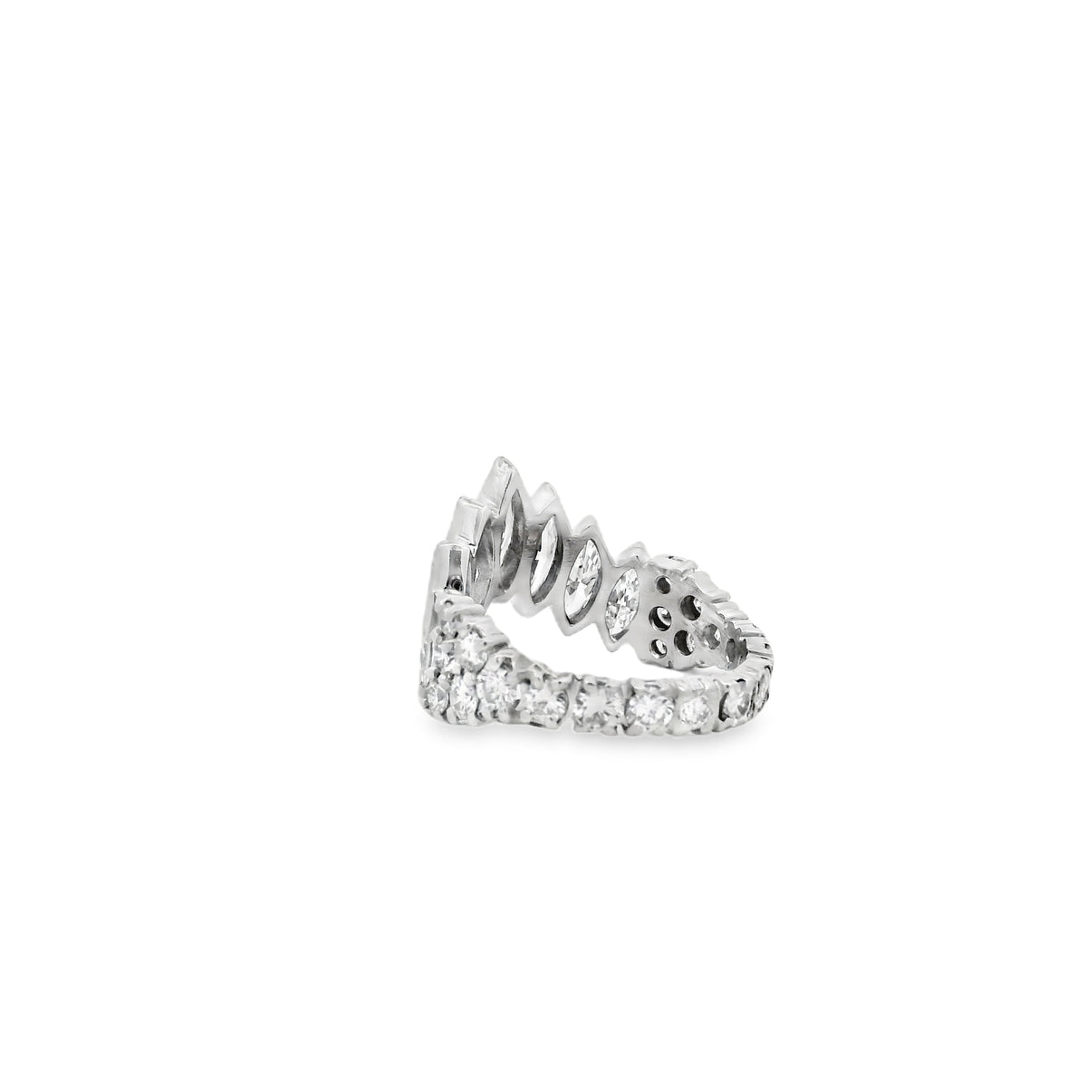 18k White Gold 3.80ctw Marquise and 2.20ctw Round Brilliant Diamond Contour Wedding Band — underside view