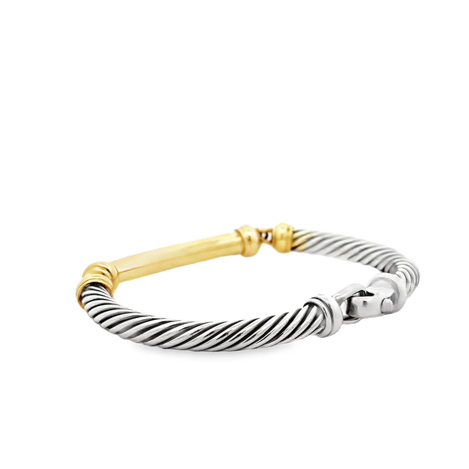 David Yurman 14k Yellow Gold and Sterling Silver Cable Bangle Bracelet — reverse view