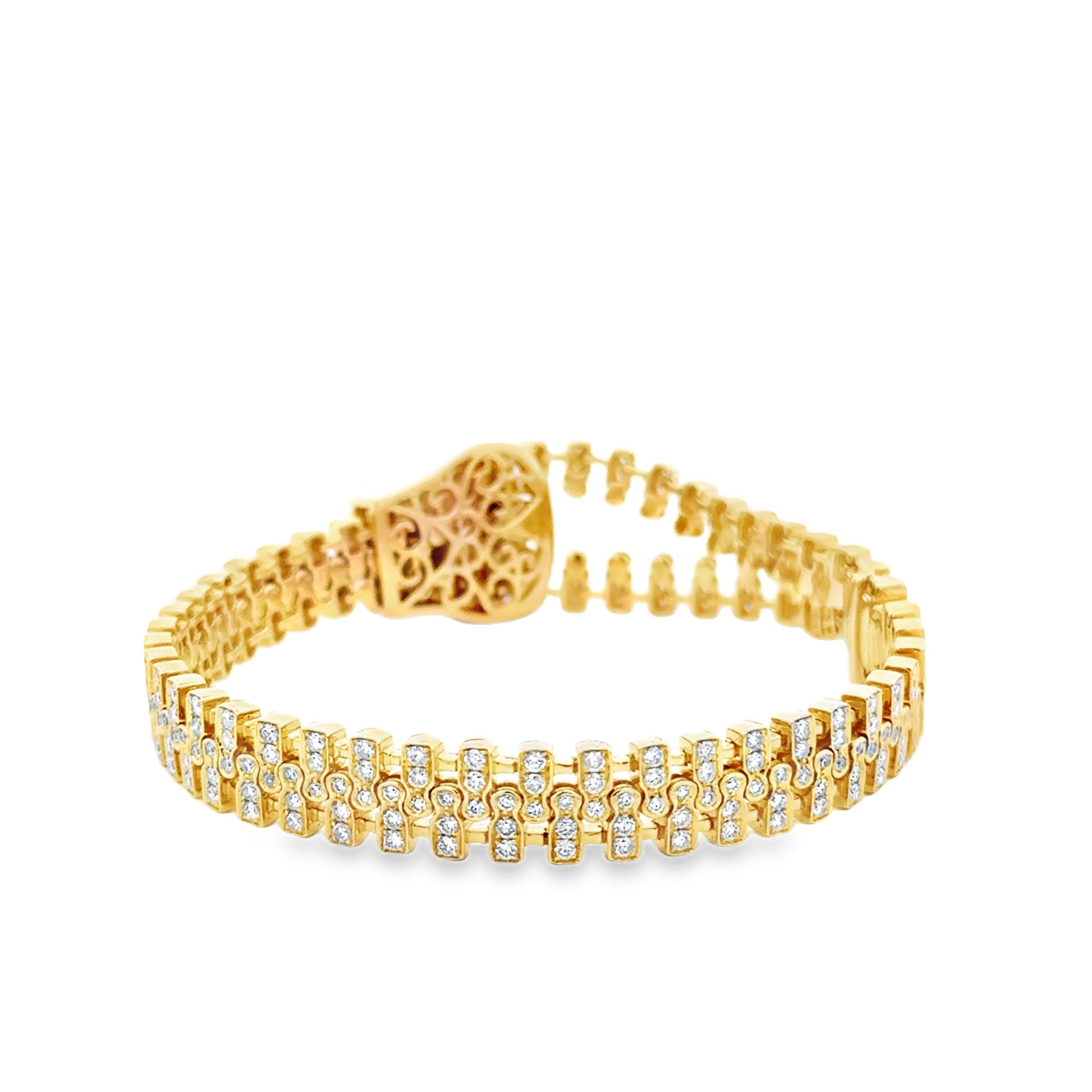 18k Yellow Gold 4.19ctw Round Brilliant Diamond Zipper Bracelet — reverse view