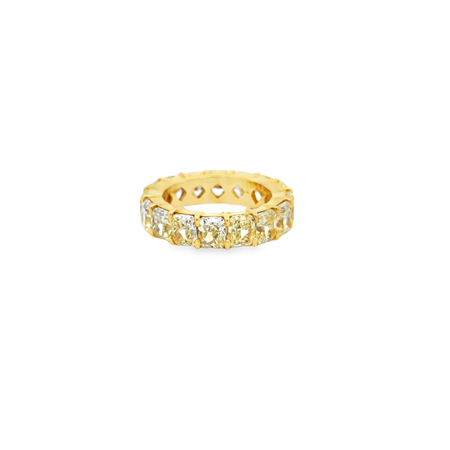 18k Yellow Gold 8.98ctw Cushion Cut Natural Diamond Eternity Band Ring — reverse view