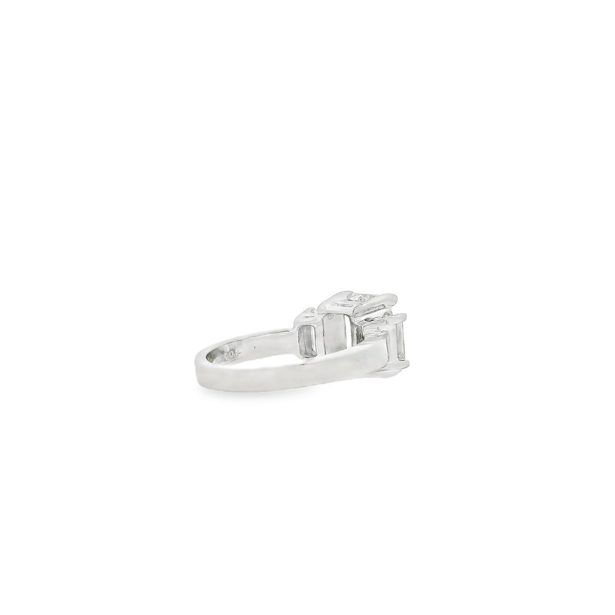 14k White Gold 2.02ct Emerald Cut Diamond Three-Stone Ring — underside view