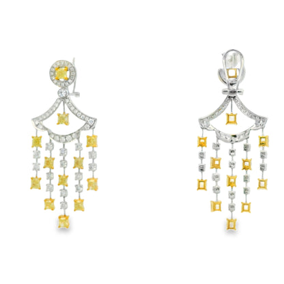 18k Two-Tone Gold 5.86ct Fancy Yellow and 2.71ctw Round Brilliant Diamond Dangle Earrings — reverse showing the back