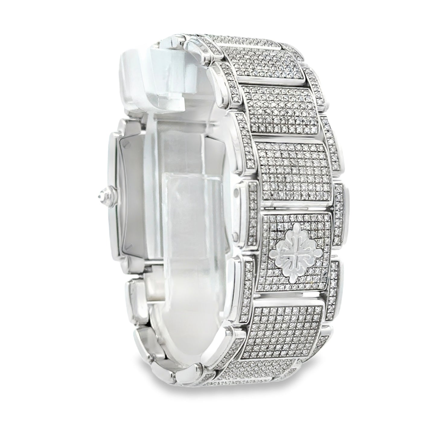 Patek Philippe 4910/10A Twenty~4 Aftermarket Diamond Pavé Watch — caseback view