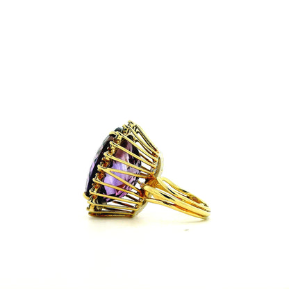 14k Yellow Gold 30ct Oval Amethyst Halo Diamond Accent Cocktail Ring — underside view
