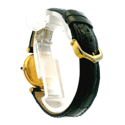 Must de Cartier Vendome 18k Gold Plated Black Dial Leather Strap Watch — caseback view