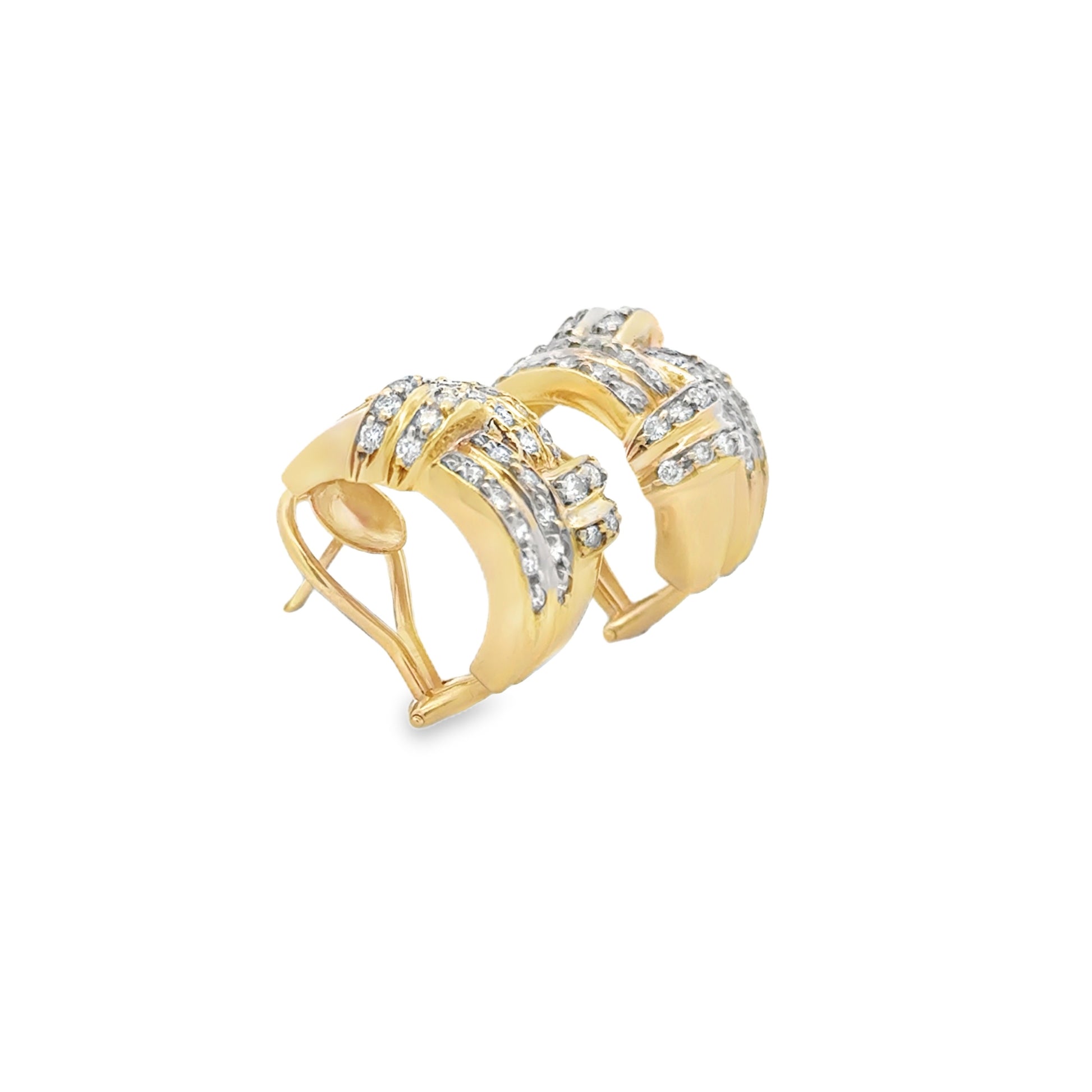 14k Yellow Gold 0.75ctw Round Brilliant Diamond Crossover Hoop Earrings — reverse showing the back