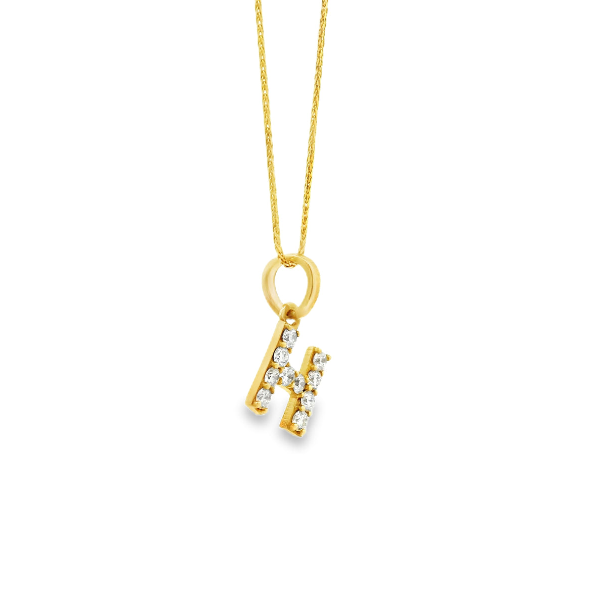 14k Yellow Gold 0.30ctw Pavé Diamond 'H' Initial Letter Charm Pendant — underside view