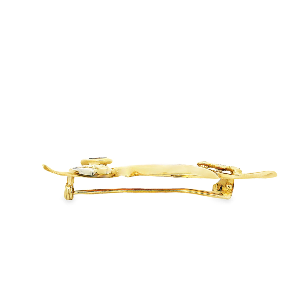 18k Yellow Gold Figural Bird Brooch with 0.27ctw Diamond and Red Stone Accent — underside view