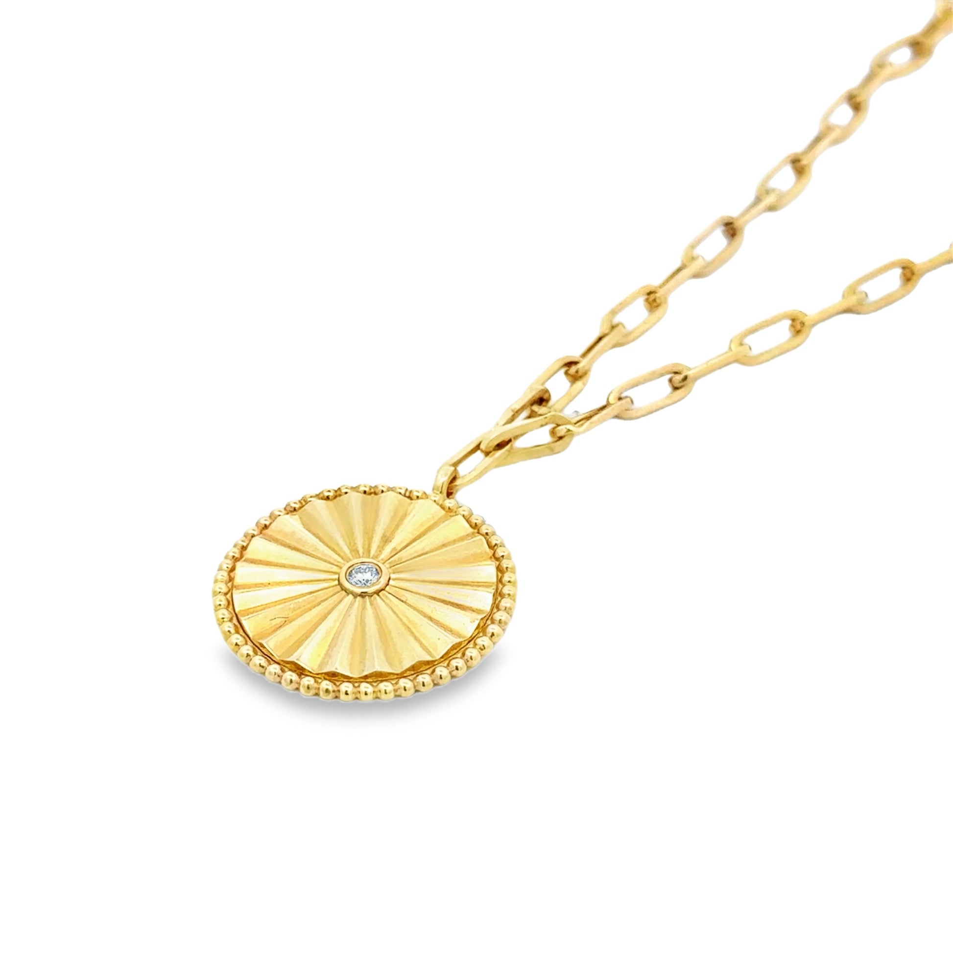 14k Yellow Gold Natural Diamond Sunburst Bezel Pendant Necklace — reverse view