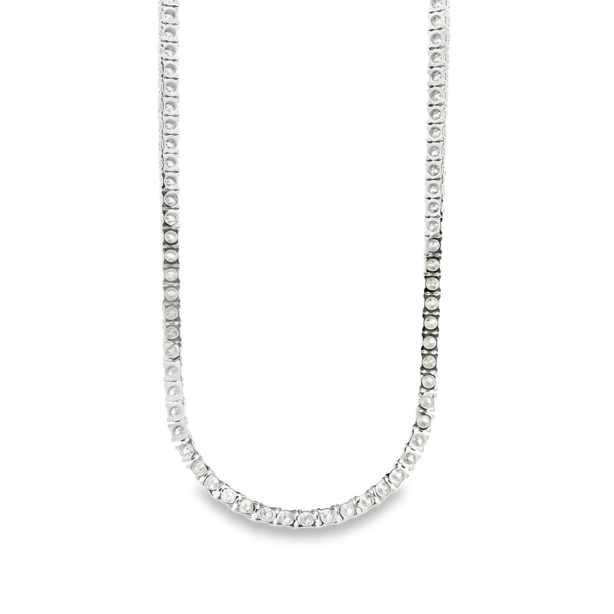 14k White Gold 6.25ctw Round Diamond 4-Prong Tennis Necklace 16" — reverse view