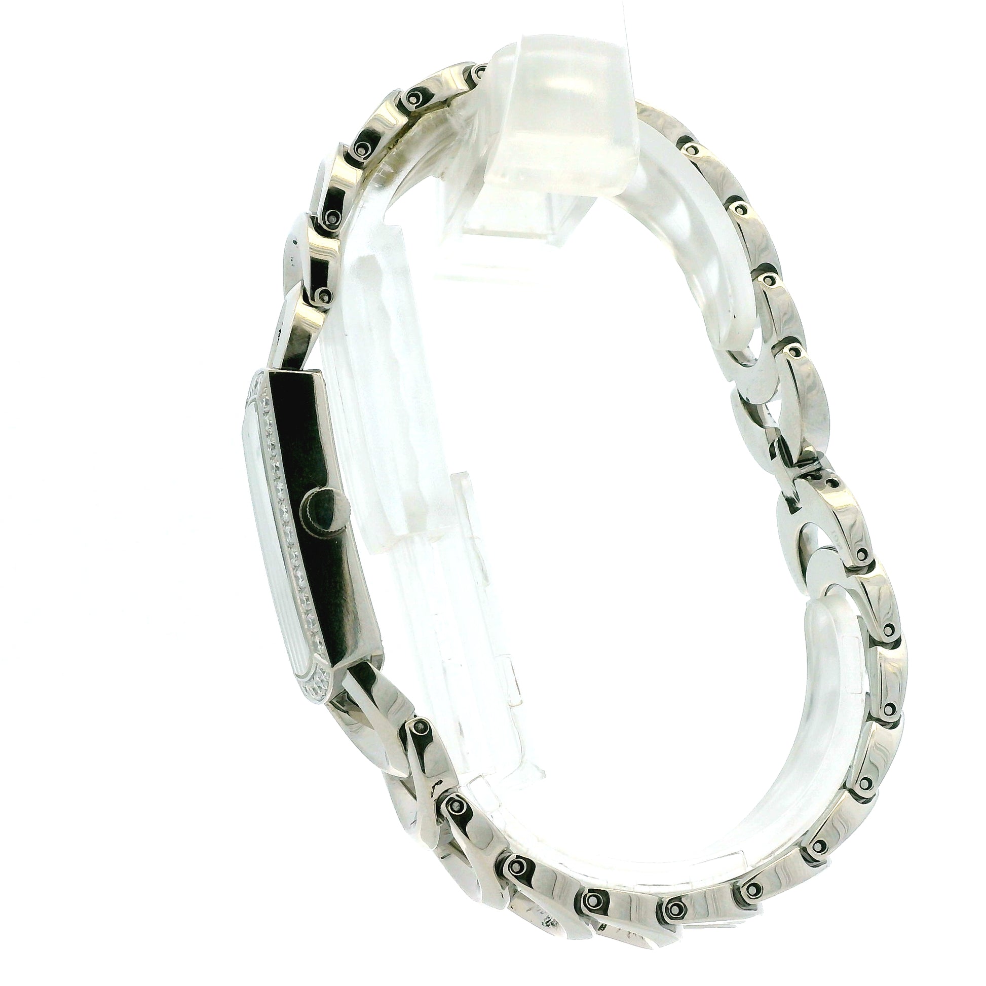 Movado Rondiro 0606007 Mother of Pearl Diamond Bezel Rectangle Stainless Steel Watch — caseback view