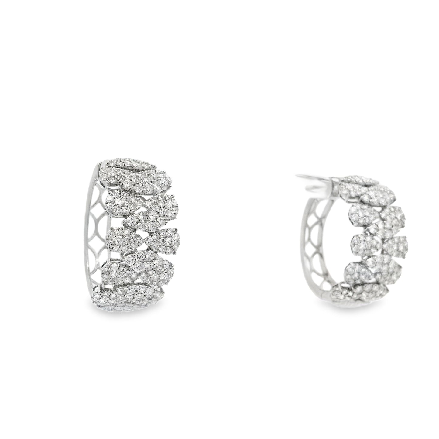 18k White Gold 5.97ctw Round Brilliant Diamond Cluster Pavé Hoop Earrings — reverse showing the back