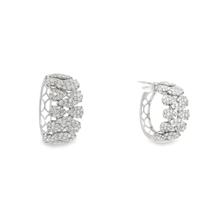 18k White Gold 5.97ctw Round Brilliant Diamond Cluster Pavé Hoop Earrings — reverse showing the back
