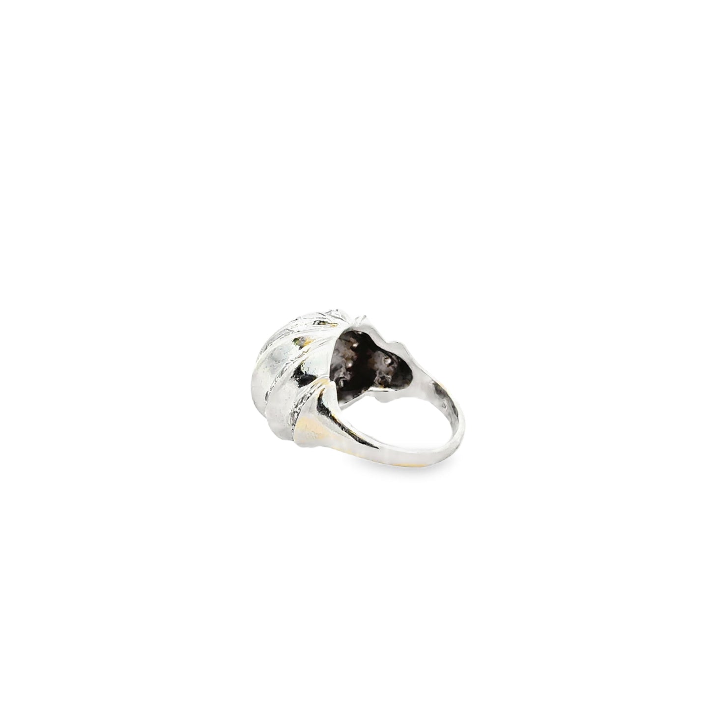 White Gold Pavé Diamond Bombe Dome Cocktail Ring — underside view