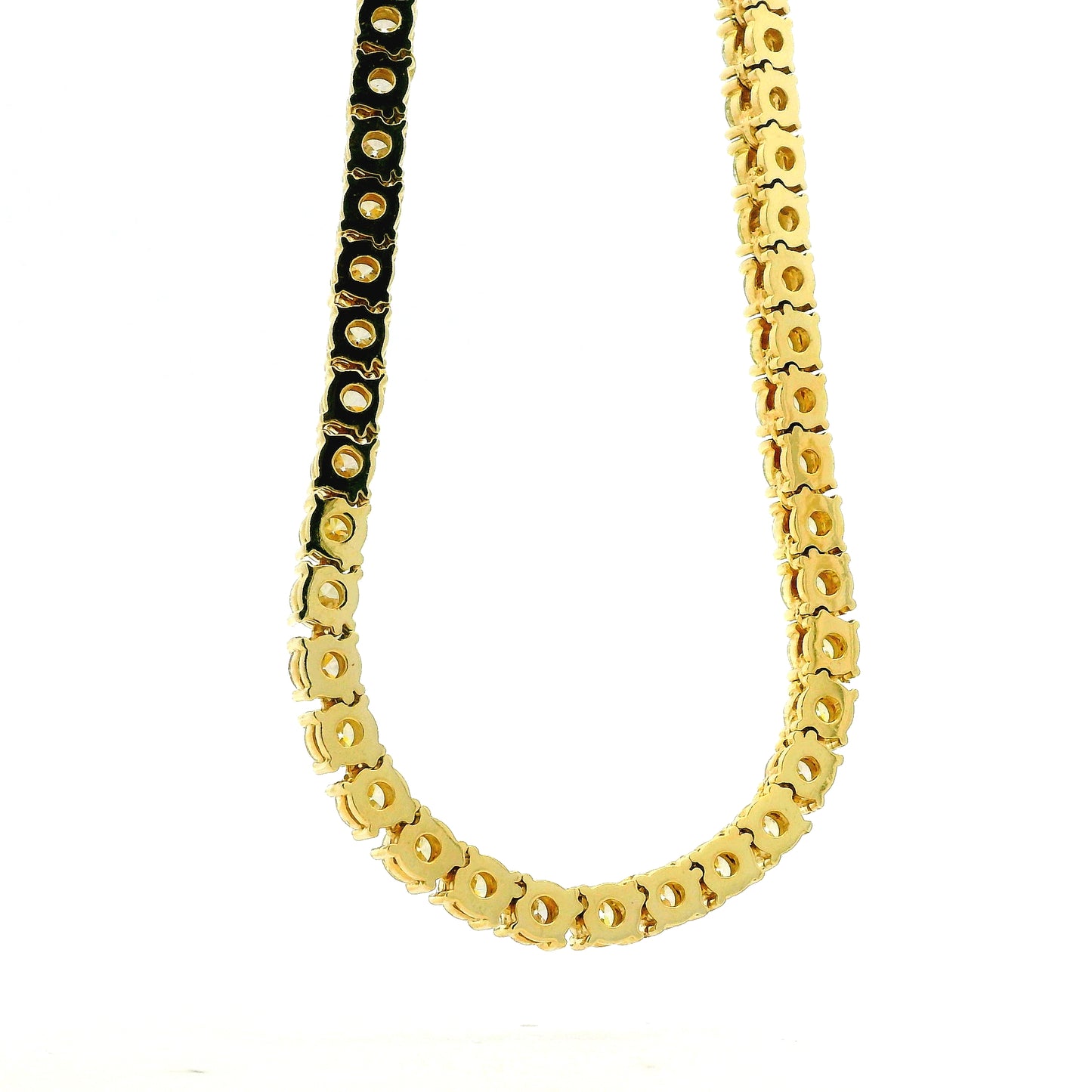 14k Yellow Gold 35.45ctw Round Diamond 4-Prong Tennis Necklace 22" — reverse view