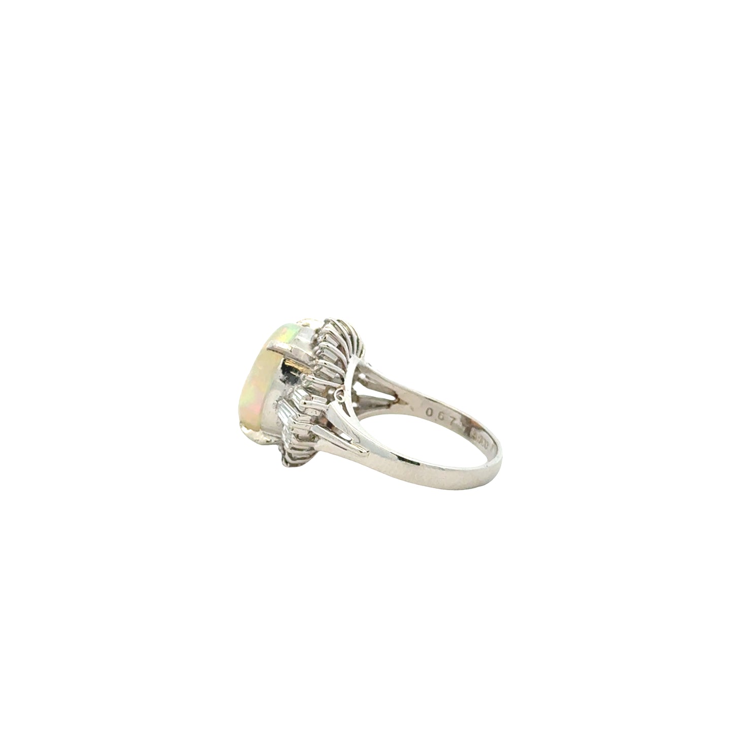 Platinum Opal and Diamond Halo Ring — underside view